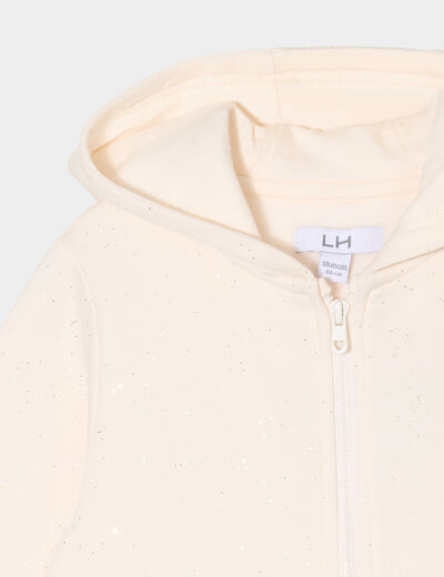 Sweat zipp&eacute; &agrave; capuche molletonn&eacute; creme b&eacute;b&eacute; fille