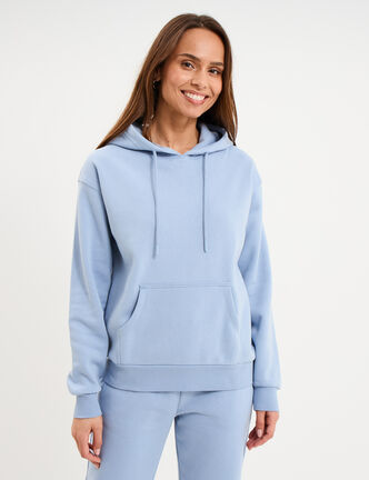 Sweat hoodie molleton &agrave; capuche bleu clair femme