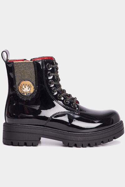 Bottines crantées vernies noir fille