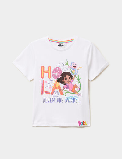 T-shirt coton Dora l'exploratrice blanc fille