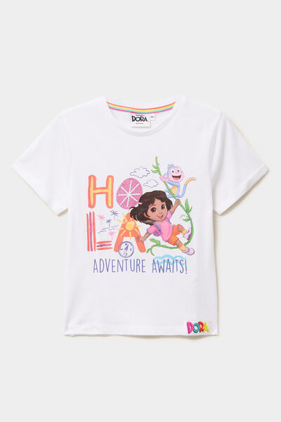 T-shirt coton Dora l'exploratrice blanc fille