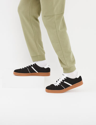 Tennis basses à lacets effet daim noir homme