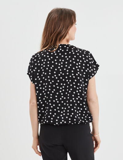 Blouse bijoux col en V manches courtes noir femme