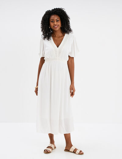 Robe empire manches papillons col en V blanc femme