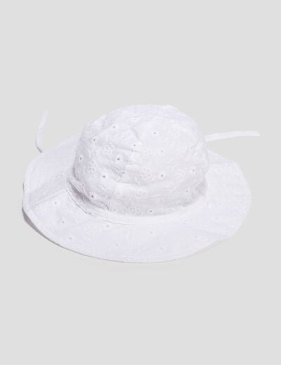 Capeline en broderie anglaise coton blanc bébé fille