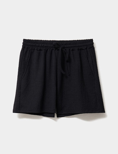 Short droit effet gauffré noir femme