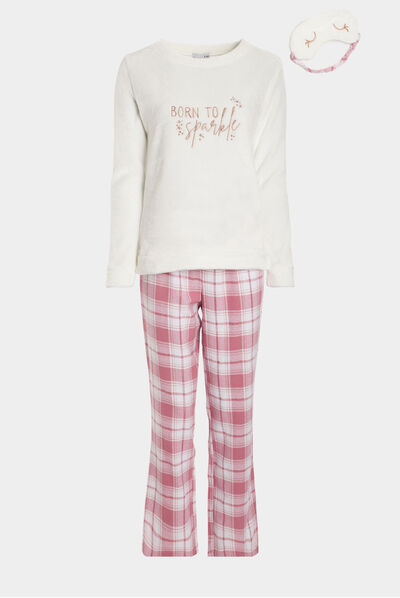 Ensemble pyjama velours 3 pièces rose framboise femme