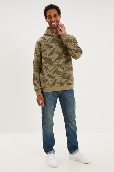 Sweat hoodie &agrave; capuche molleton vert kaki homme