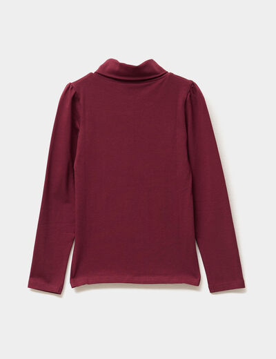 T-shirt col roulé manches longues coton bordeaux fille