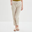 Pantalon droit fluide en mélange de lin beige femme