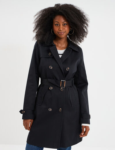 Trench mi-long ceinturé noir femme