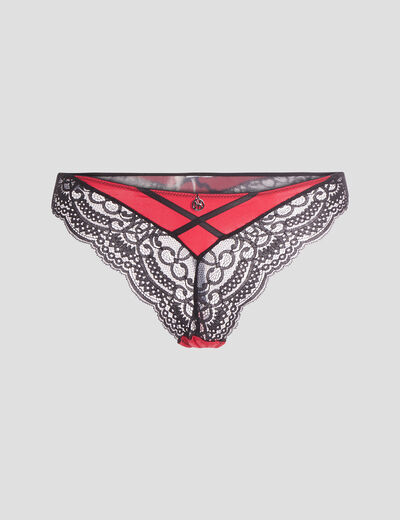 String avec micro dentelle rouge femme