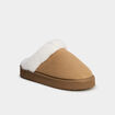 Chaussons mules compens&eacute;s fourr&eacute;s camel femme