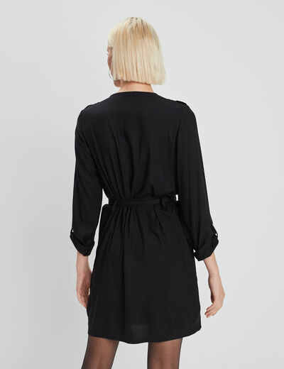 Robe trapèze ceinturée noir femme