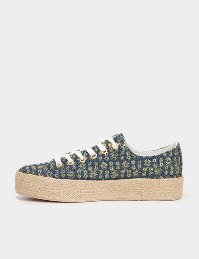 Tennis basses semelles en corde bleu femme