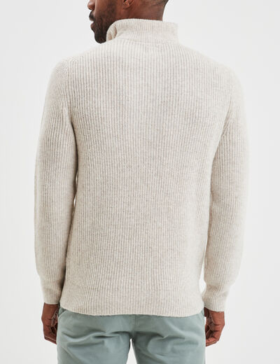 Pull avec col camionneur côtelé beige homme