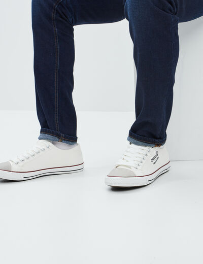 Tennis basses en toile &agrave; lacets blanc homme
