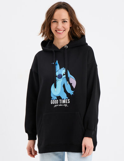 Sweat hoodie oversize à capuche Stitch noir femme