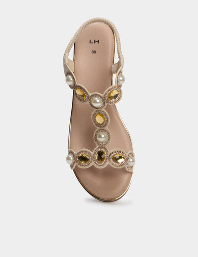 Sandales compens&eacute;es 5 cm d&eacute;tails bijoux blanc femme