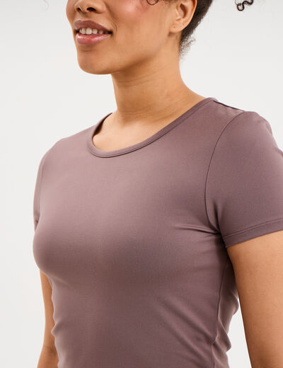 T-shirt de sport court ajust&eacute; mauve femme