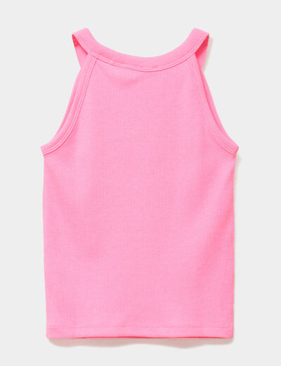 D&eacute;bardeur c&ocirc;tel&eacute; col rond coton rose fluo fille