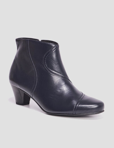Bottines confort bout pointu en cuir bleu marine femme