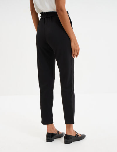 Pantalon city paperbag ceinturé 7/8ème noir femme