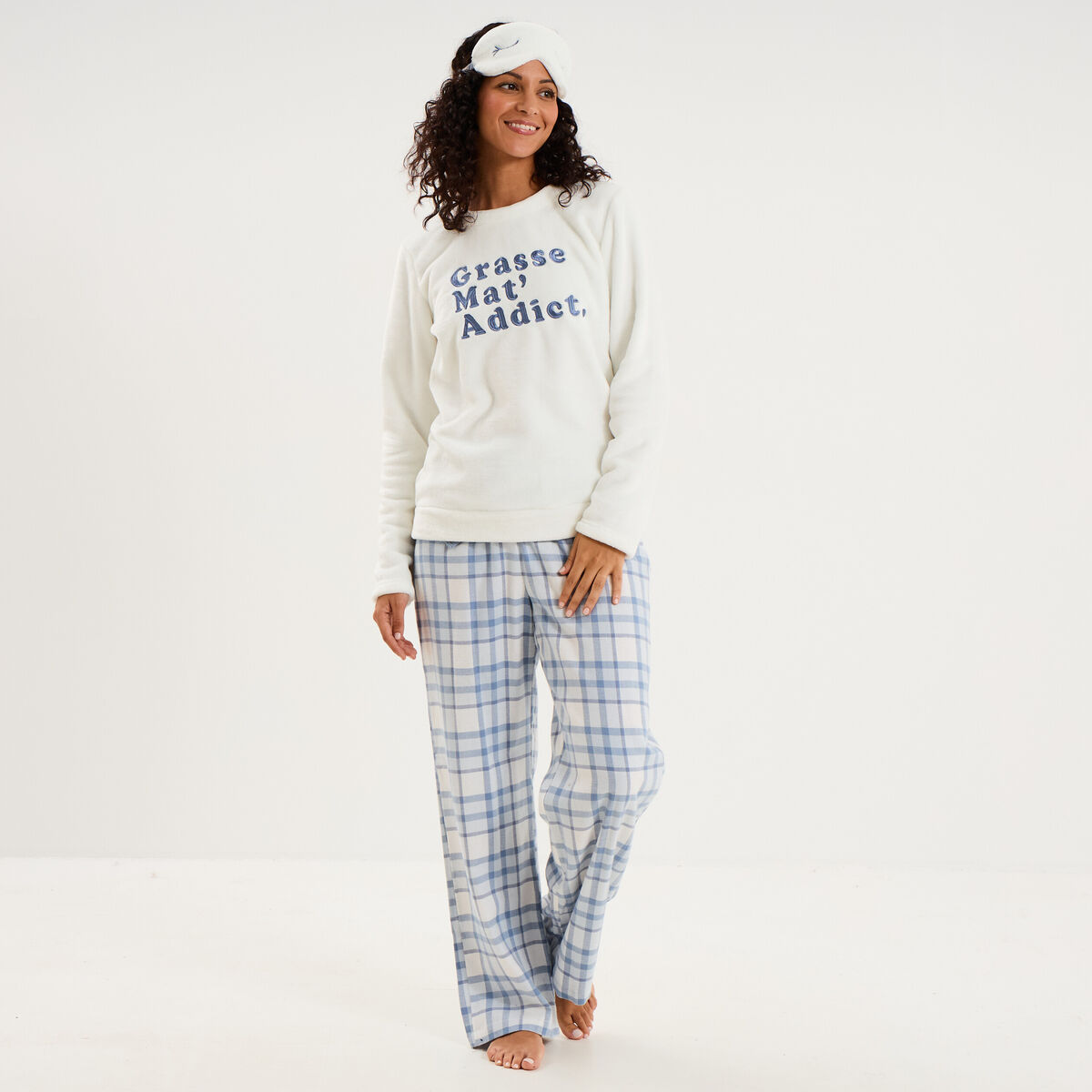 Ensemble pyjama effet polaire 3 pi&egrave;ces bleu femme