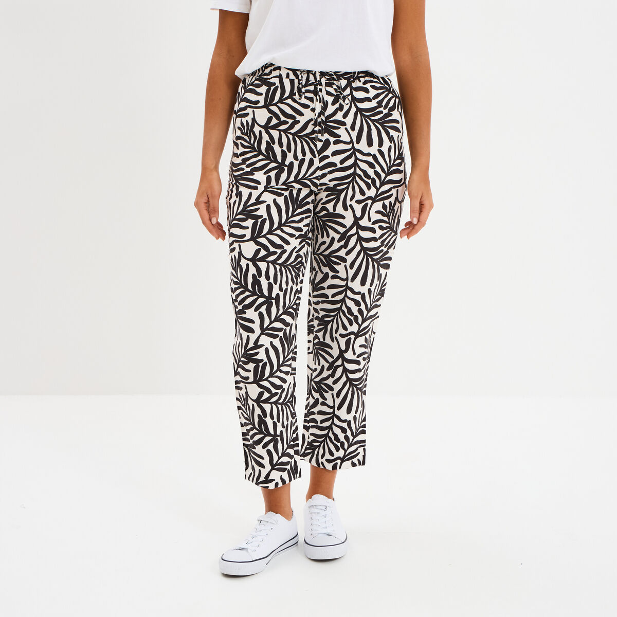 Pantalon fluide coupe cigarette blanc femme