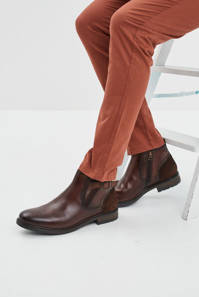 Bottines en cuir zippées Bram marron homme