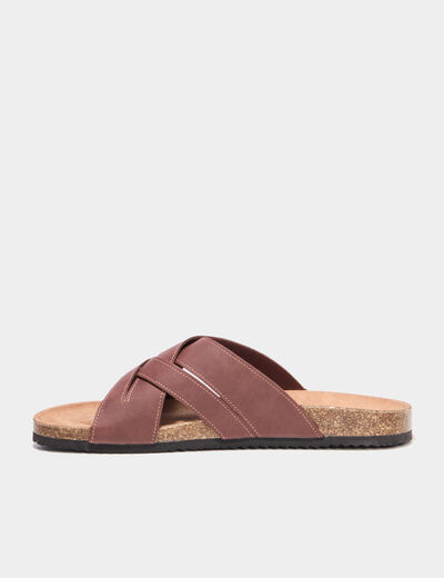 Mules brides crois&eacute;es marron homme