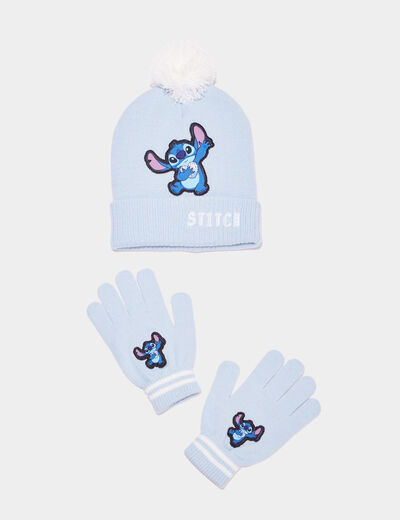 Ensemble bonnet et gants Stitch bleu fille