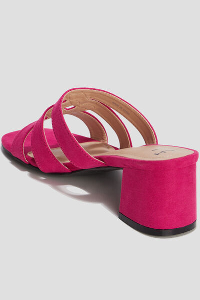 Mules à talons bout carré rose fushia femme