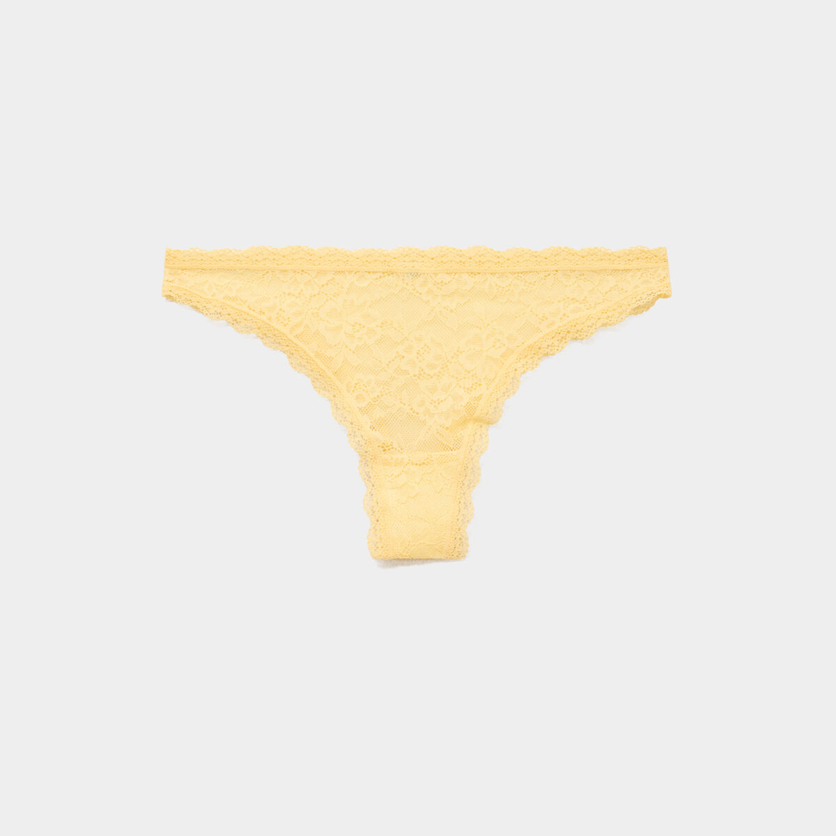 Tanga en dentelle doublure coton jaune femme