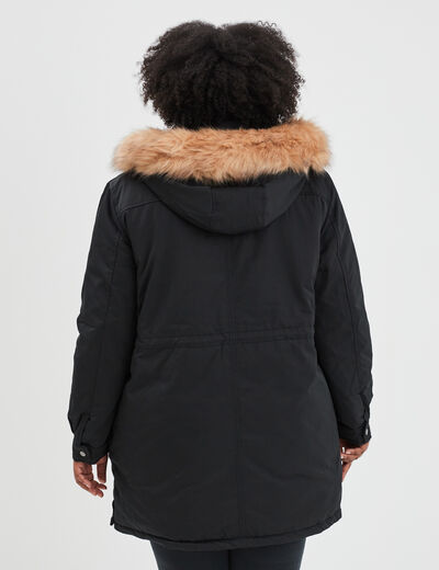 Parka à capuche bordure fausse fourrure noir femme grande taille