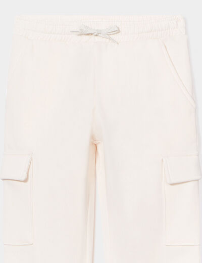 Pantalon de jogging cargo molletonn&eacute; ivoire fille