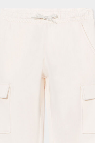 Pantalon de jogging cargo molletonn&eacute; ivoire fille