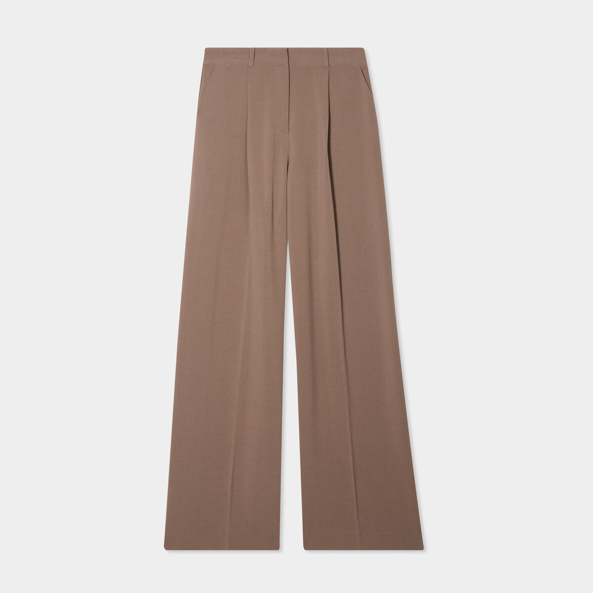 Pantalon large &agrave; pinces beige femme