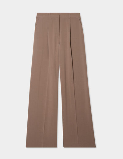 Pantalon large &agrave; pinces beige femme