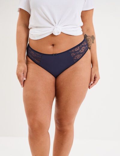Culotte empiècements dentelle bleu marine femme grande taille