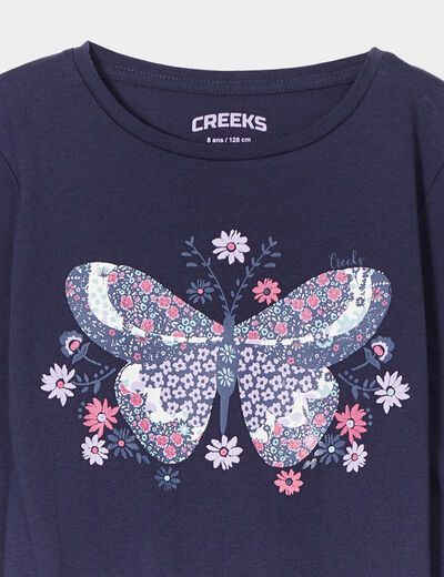 T-shirt taille smockée coton Creeks bleu marine fille