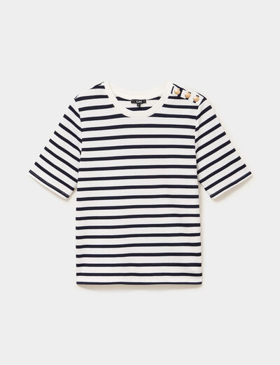 T-shirt marini&egrave;re manches courtes ecru femme