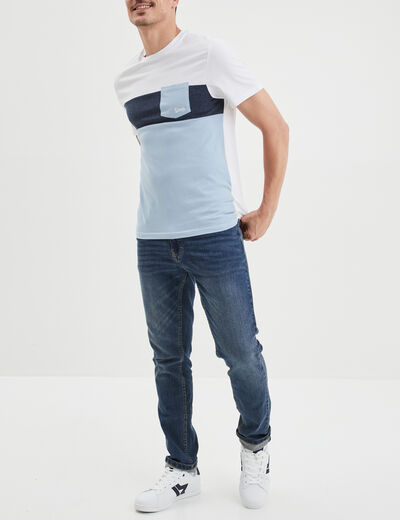 T-shirt droit 1 poche en coton Creeks bleu ciel homme