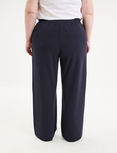 Pantalon large &agrave; pont bleu fonc&eacute; femme grande taille