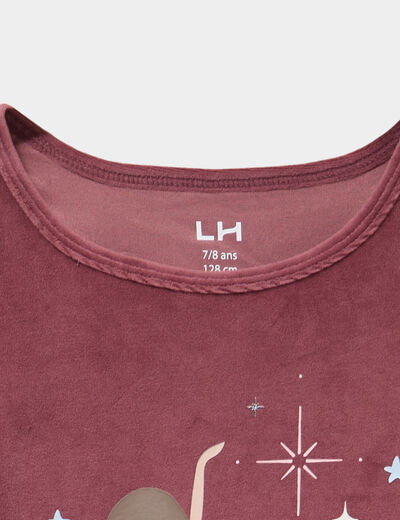 Ensemble pyjama t-shirt effet velours vieux rose fille