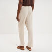 Pantalon droit 7/8&egrave;me lin m&eacute;lang&eacute; beige femme