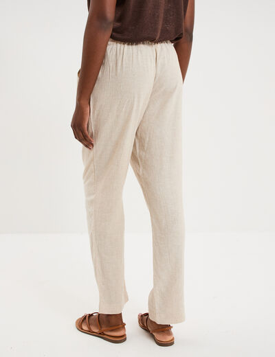 Pantalon droit 7/8&egrave;me lin m&eacute;lang&eacute; beige femme