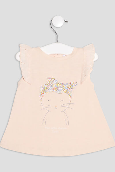 T-shirt manches courtes rose saumon bébé fille