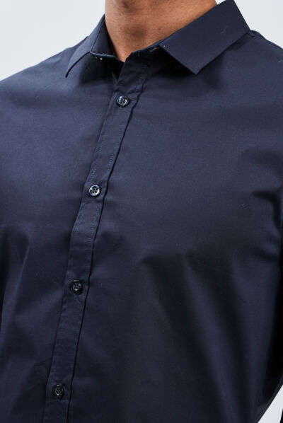 Chemise basique ajustée manches longues bleu marine homme