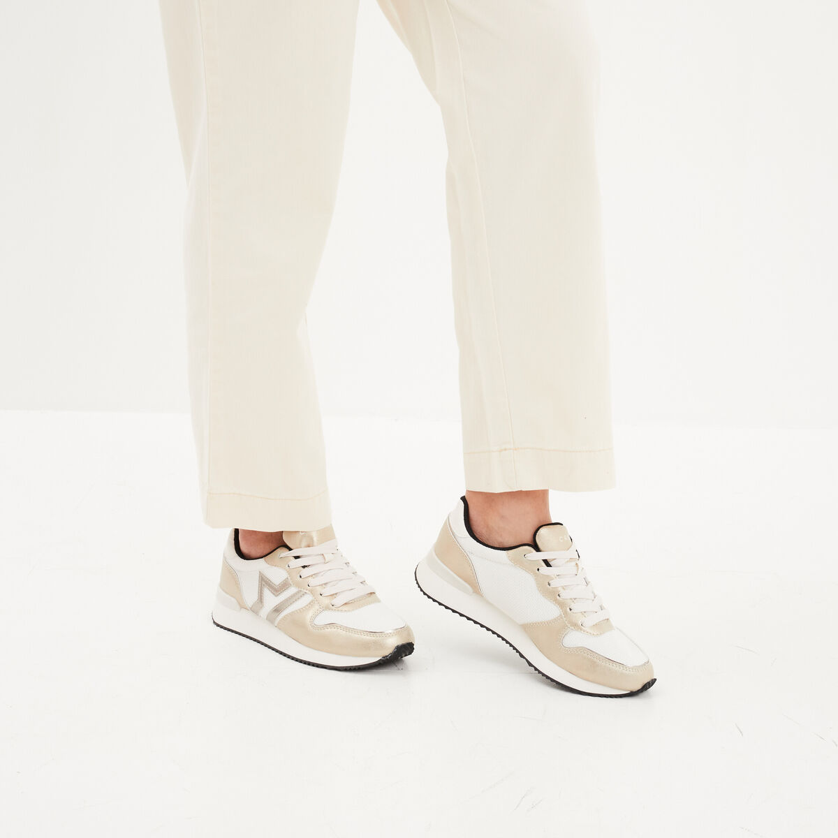 Baskets bi-matière à lacets Creeks blanc femme